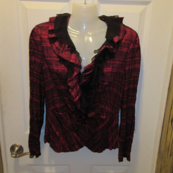 ALBERTO MAKALI Vintage Top Jacket Blouse Ruffles Crinkle 90s Unicorn Label Large - Picture 6 of 14